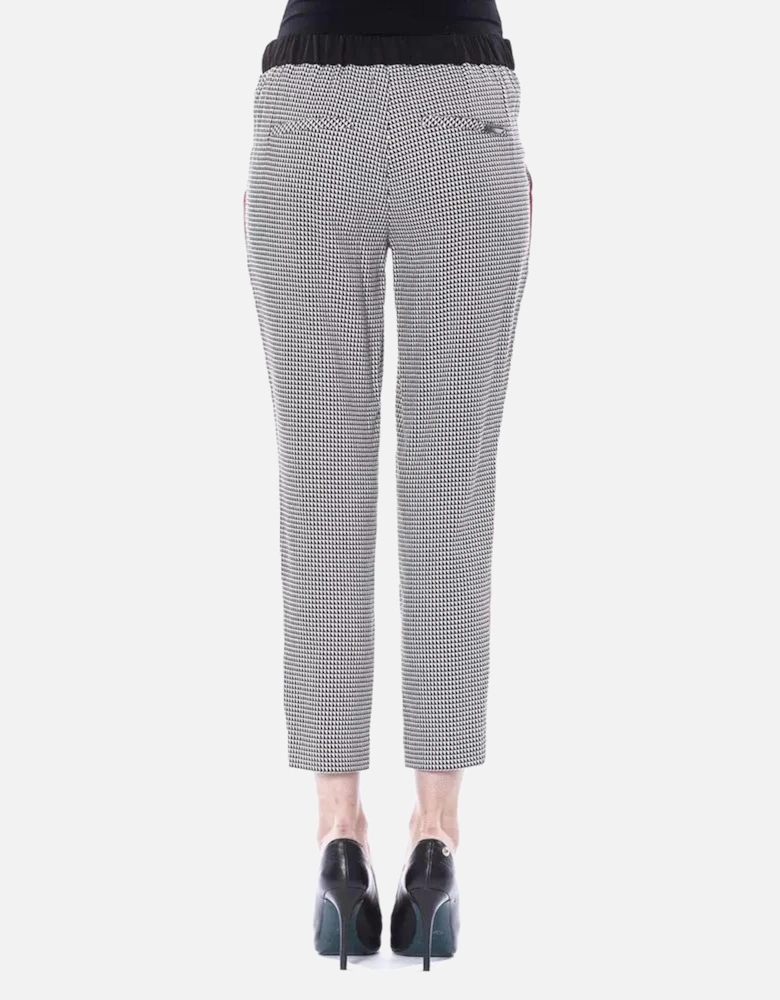 Cropped Houndstooth Pants Red Side Stripe Women - Black And White