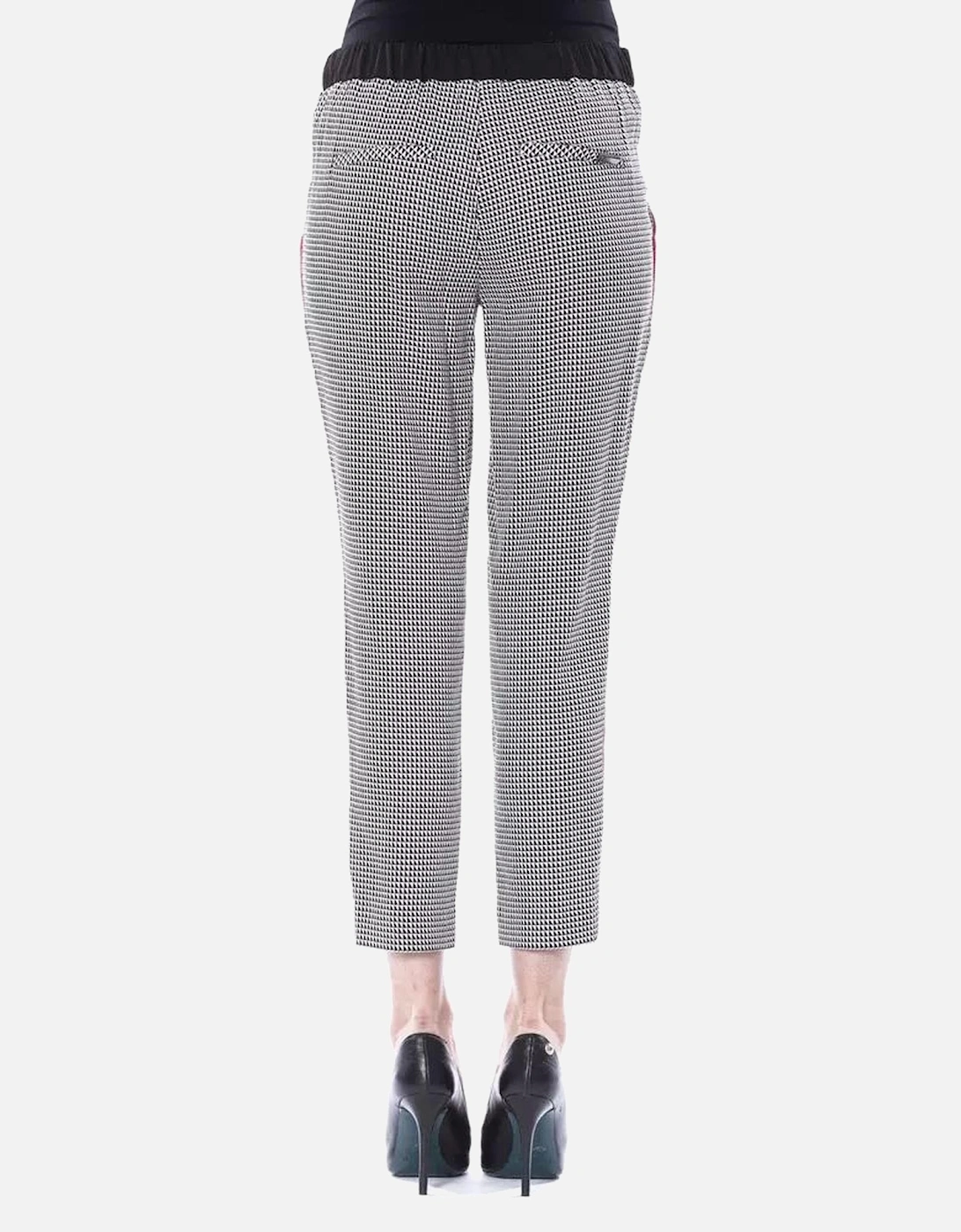 Cropped Houndstooth Pants Red Side Stripe Women - Black And White