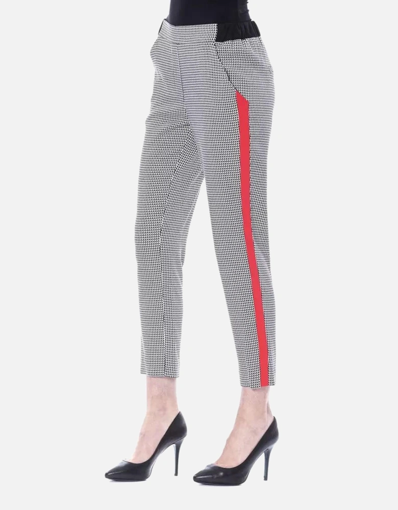 Cropped Houndstooth Pants Red Side Stripe Women - Black And White