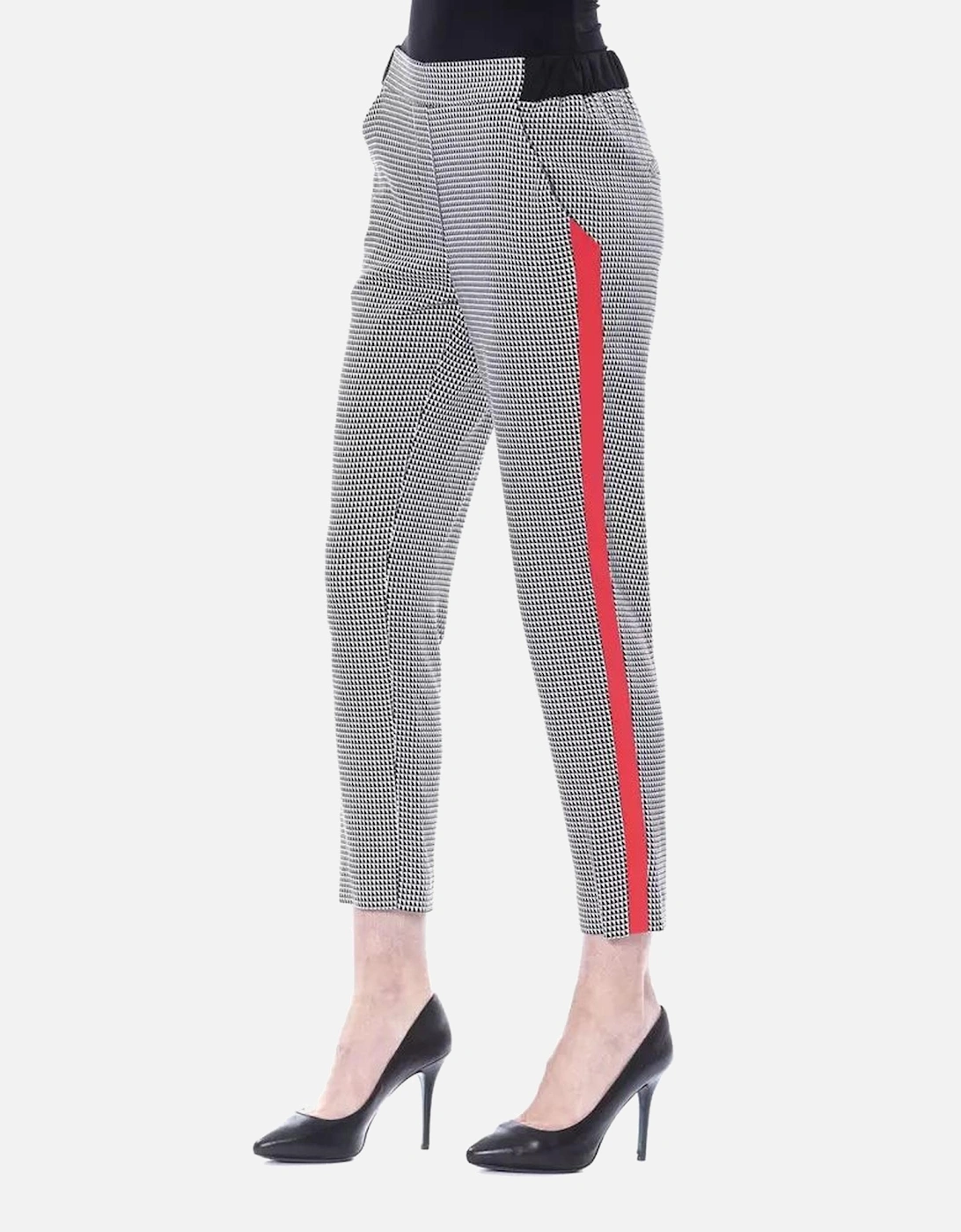 Cropped Houndstooth Pants Red Side Stripe Women - Black And White