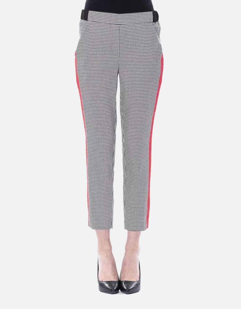 Cropped Houndstooth Pants Red Side Stripe Women - Black And White