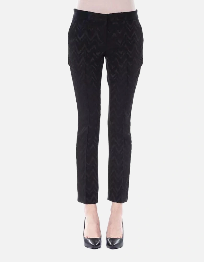 Zigzag Pattern Cropped Trousers Women - Black Jeans