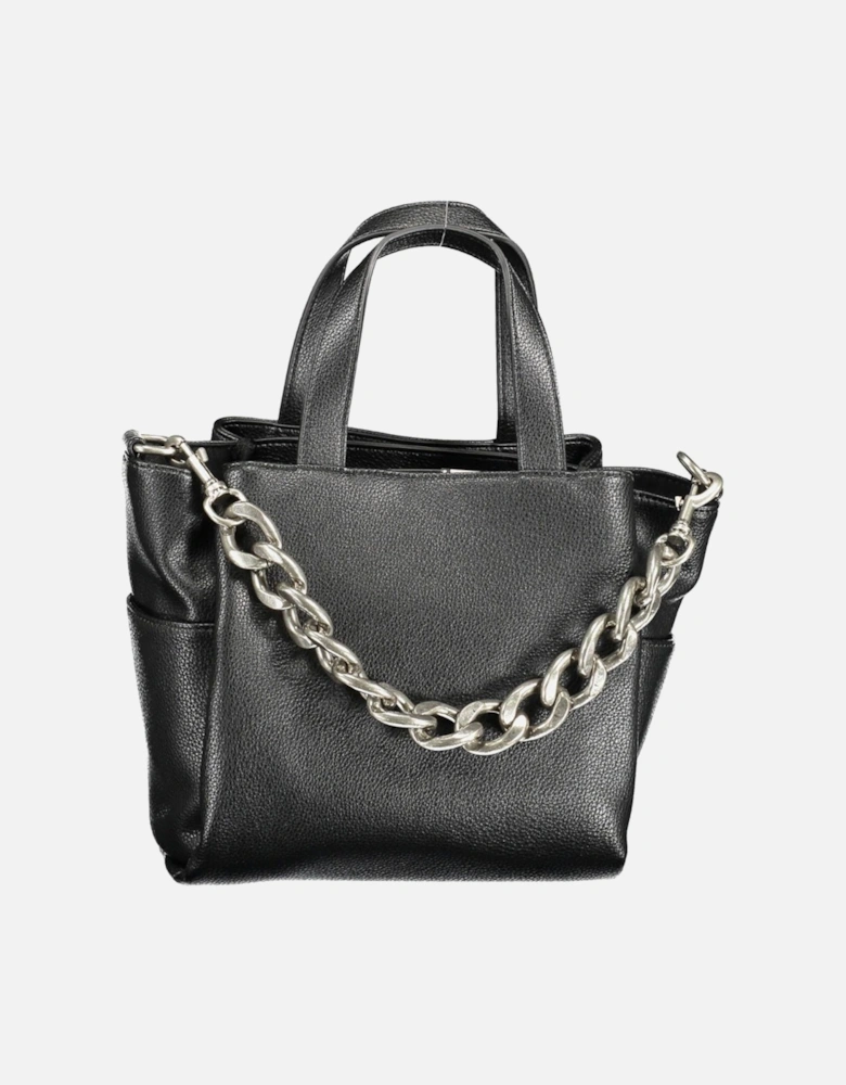 Modern Black Handbag with Adjustable Strap and Multiple Pockets. Women