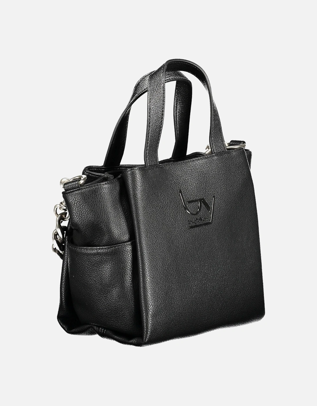 Modern Black Handbag with Adjustable Strap and Multiple Pockets. Women