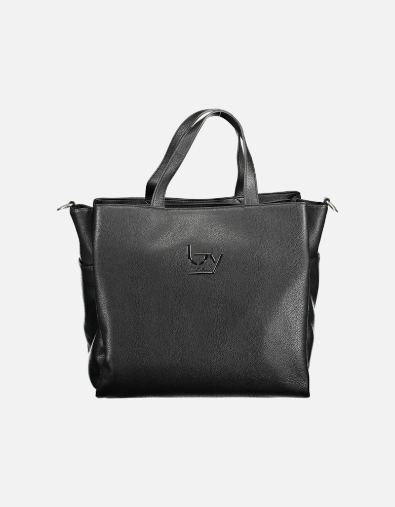 Functional Black Handbag with Multiple Pockets and Contrasting Details