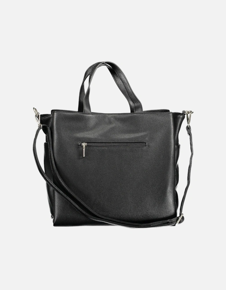 Functional Black Handbag with Multiple Pockets and Contrasting Details