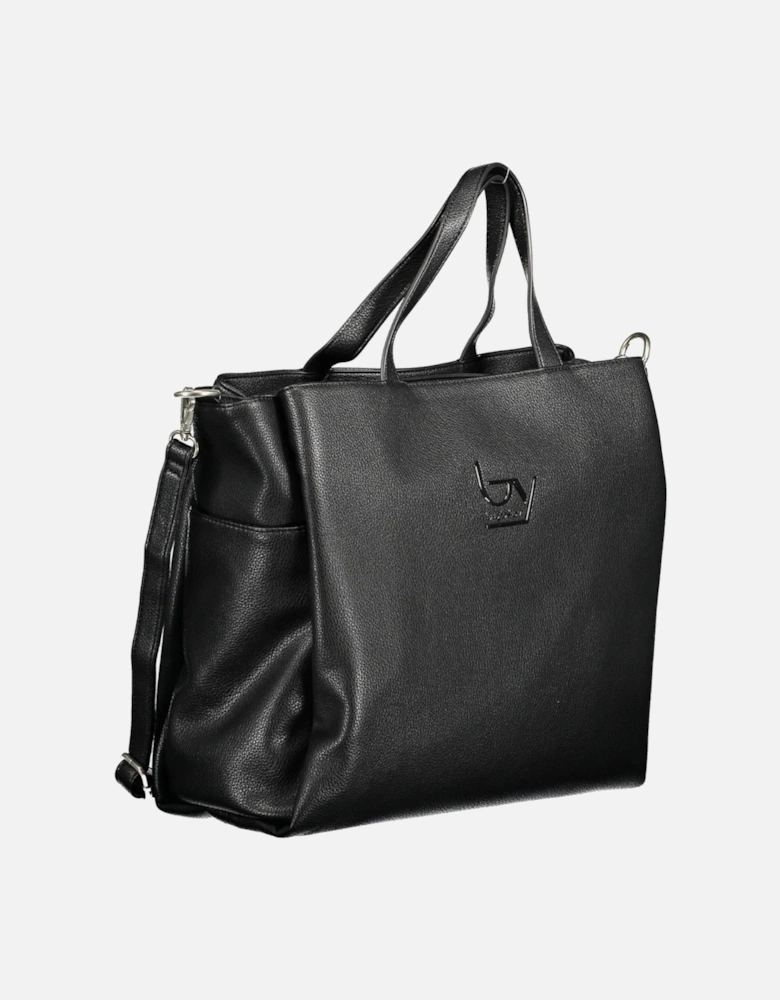 Functional Black Handbag with Multiple Pockets and Contrasting Details