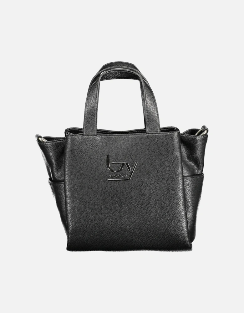 Modern Black Handbag with Adjustable Strap and Multiple Pockets. Women