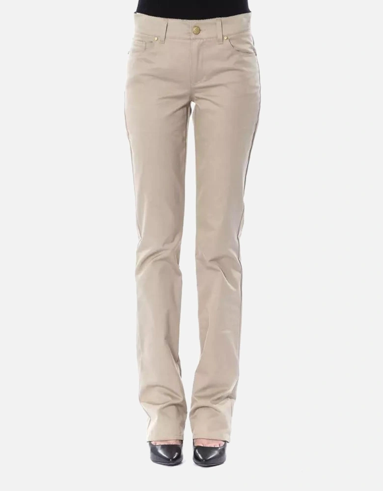 Sophisticated Tailored Cotton Pants with Signature Button Women -