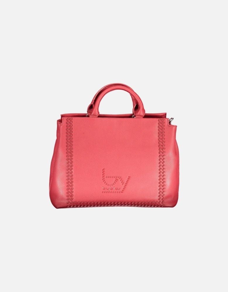 Red Polyurethane Handbag with Two Compartments and Adjustable Strap by