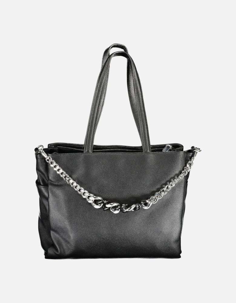 Versatile Black Handbag with Detachable Chain Strap and External