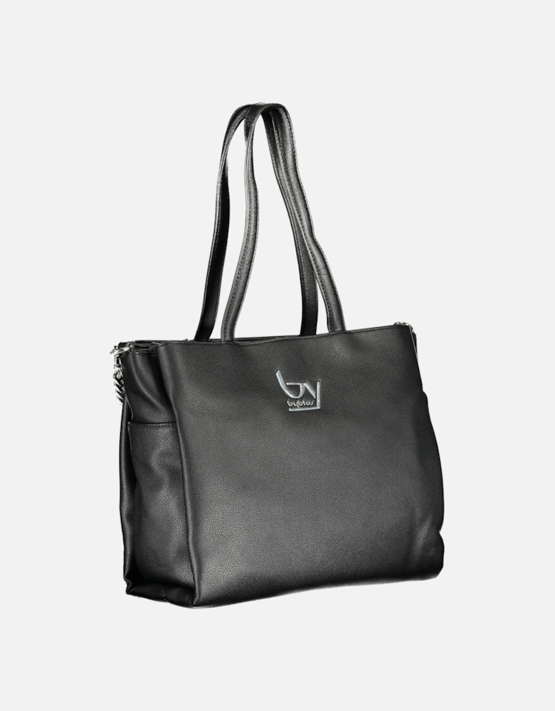 Versatile Black Handbag with Detachable Chain Strap and External