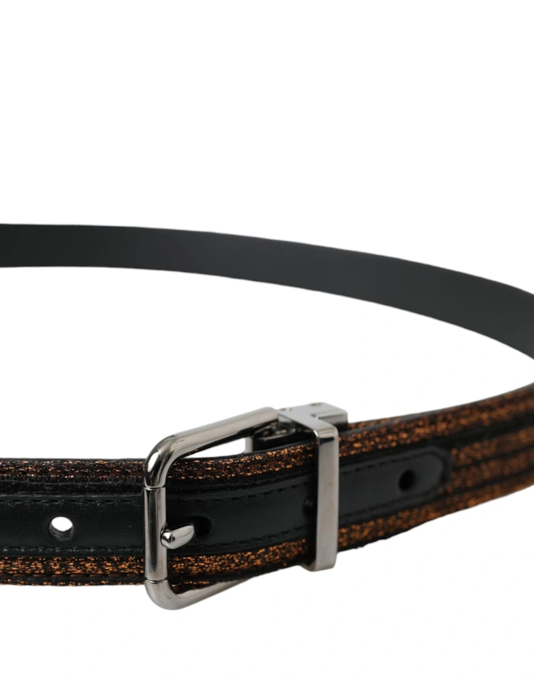 Authentic Leather Belt with Engraved Metal Logo Buckle Women - Gold