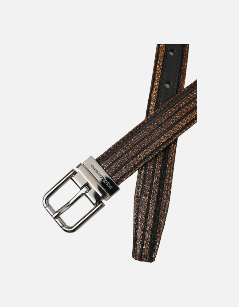 Authentic Leather Belt with Engraved Metal Logo Buckle Women - Gold