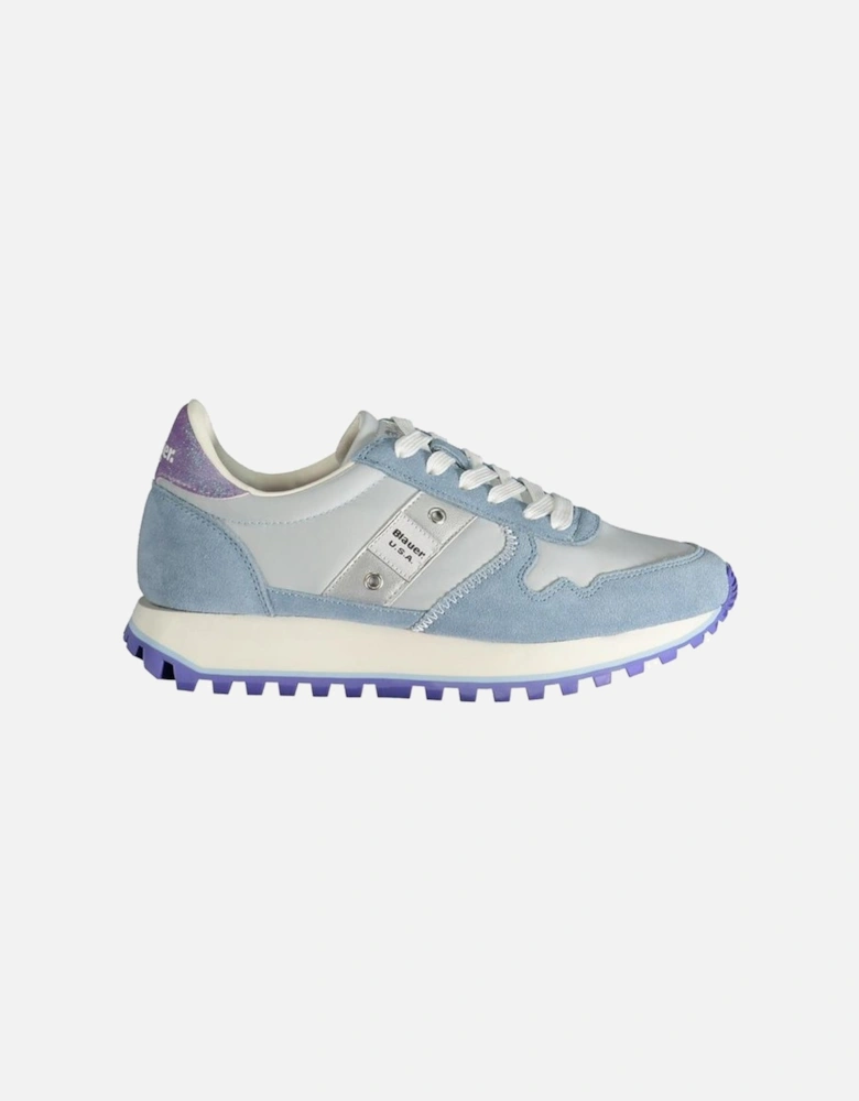 Sporty Lace-up Shoes with Contrast Details and Logo Women - Light Blue