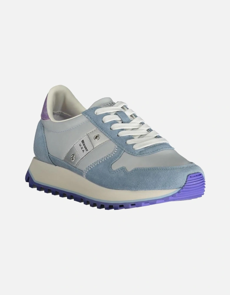 Sporty Lace-up Shoes with Contrast Details and Logo Women - Light Blue