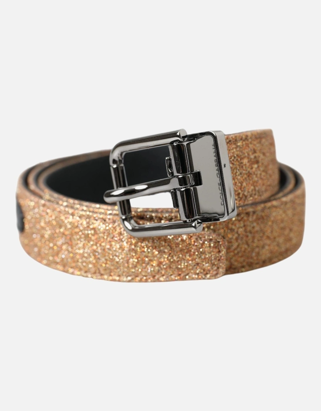 Authentic Glittering Leather Belt with Metal Logo Buckle Women - Gold