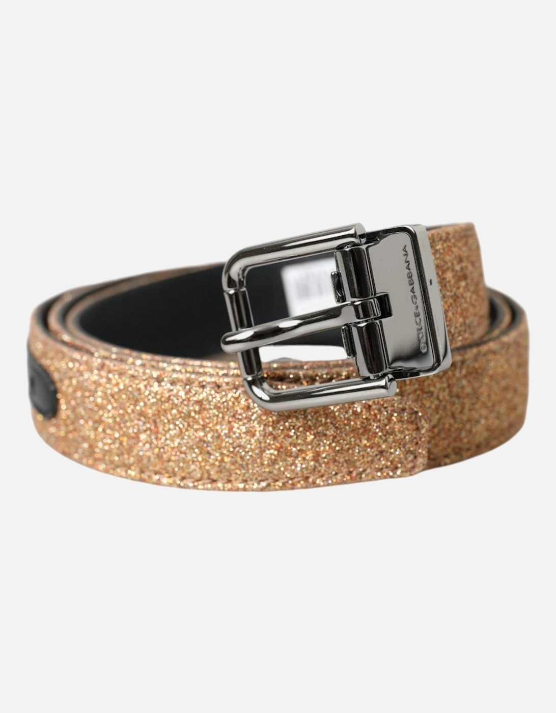 Authentic Glittering Leather Belt with Metal Logo Buckle Women - Gold, 7 of 6