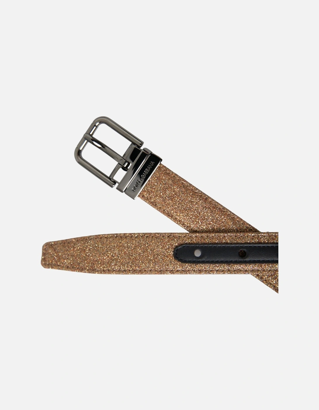 Authentic Glittering Leather Belt with Metal Logo Buckle Women - Gold