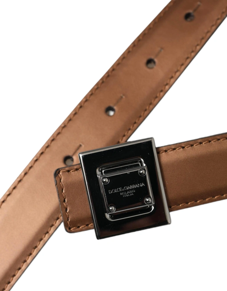 Bronze Leather Logo Belt with Engraved Buckle Women