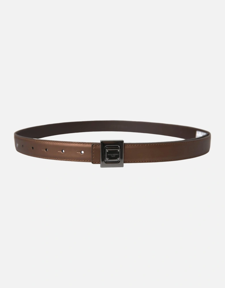 Bronze Leather Logo Belt with Engraved Buckle Women