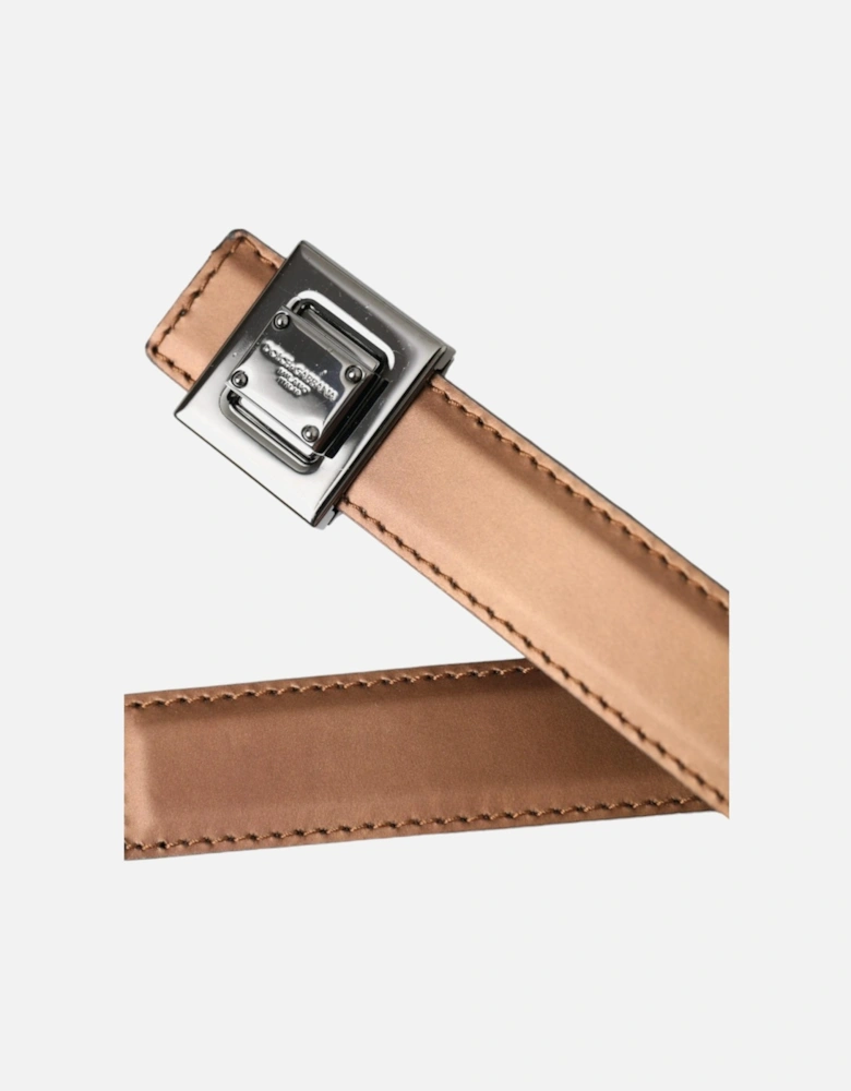 Bronze Leather Logo Belt with Engraved Buckle Women