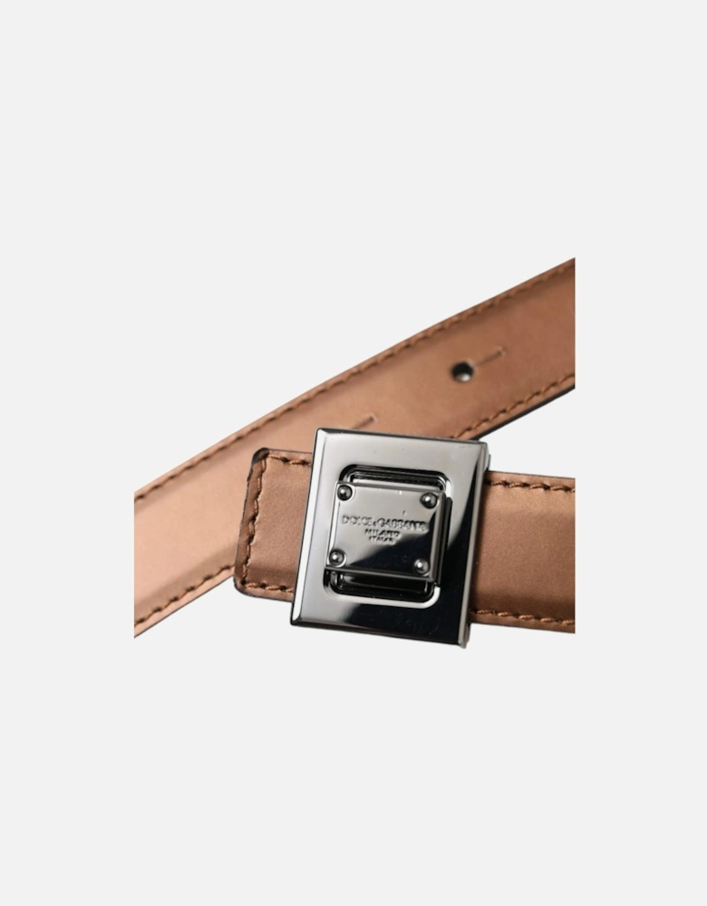 Bronze Leather Logo Belt with Engraved Buckle Women
