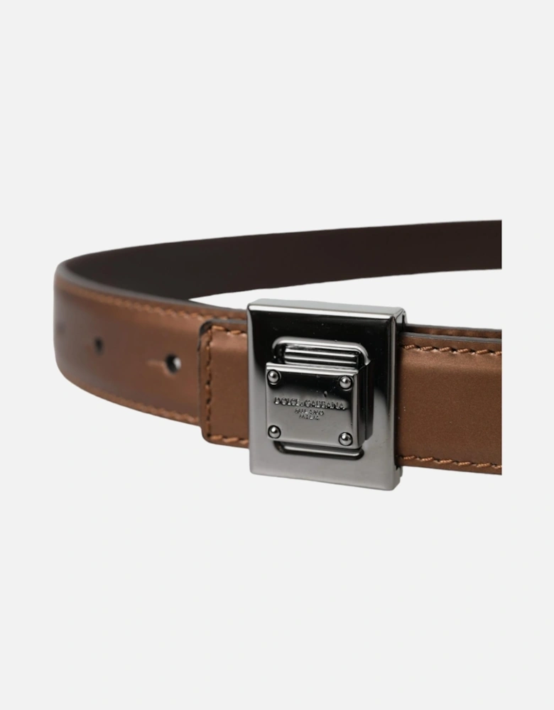 Bronze Leather Logo Belt with Engraved Buckle Women