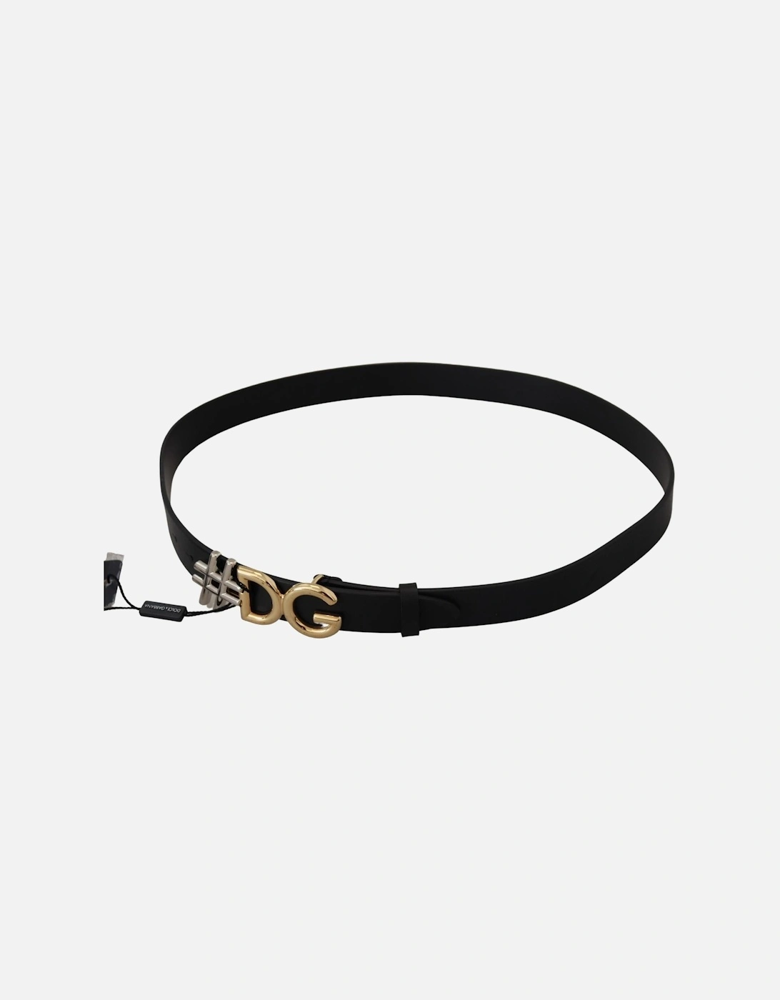 Leather Belt with Engraved Logo Buckle Women - Black
