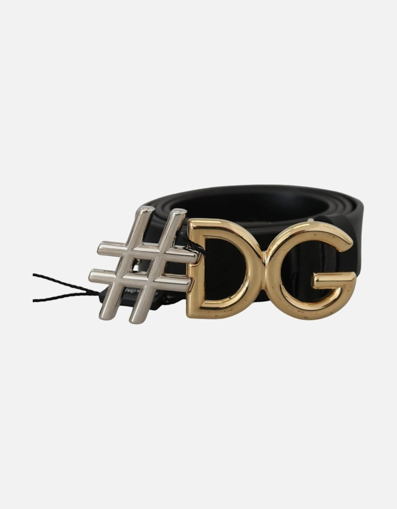 Leather Belt with Engraved Logo Buckle Women - Black