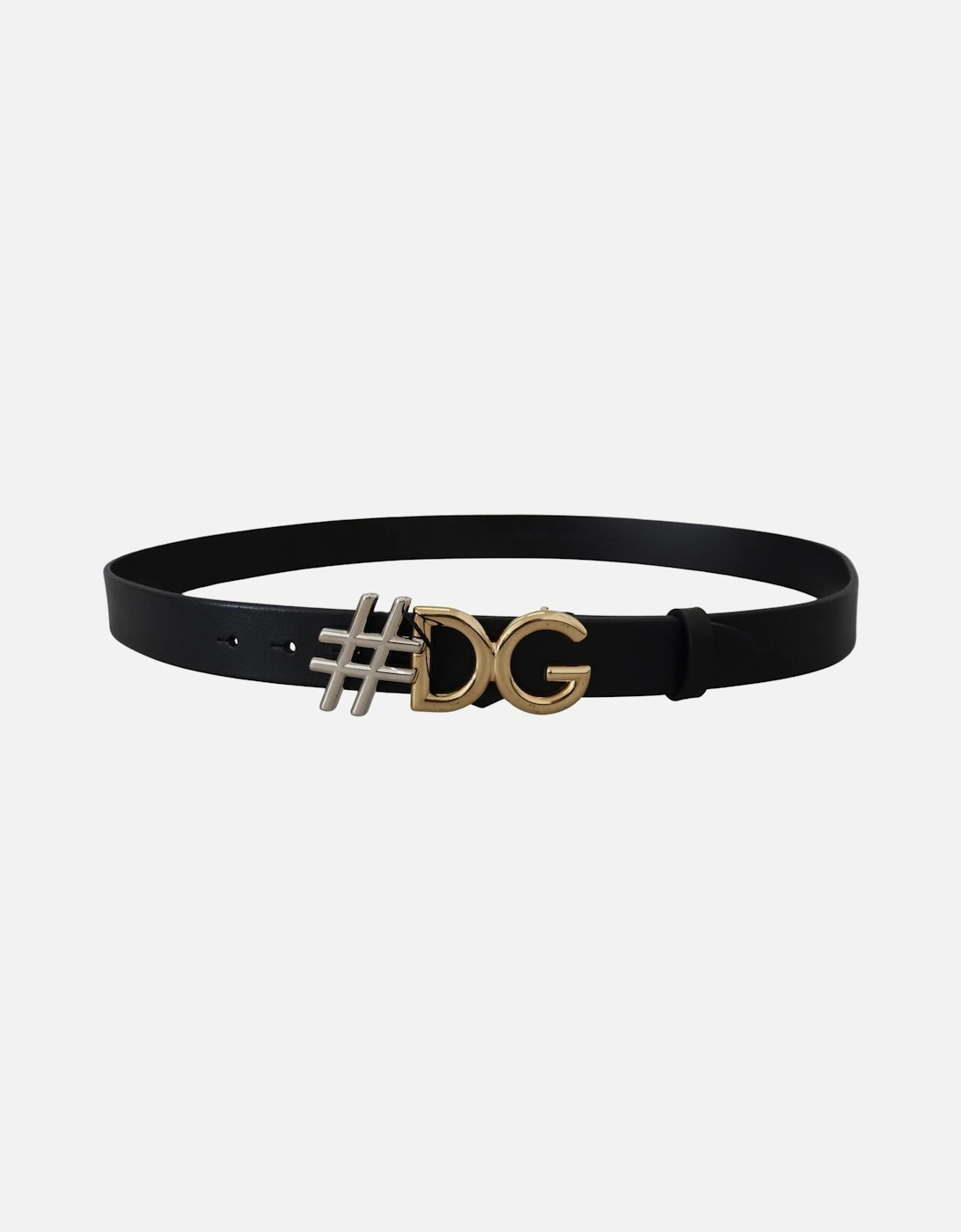Leather Belt with Engraved Logo Buckle Women - Black
