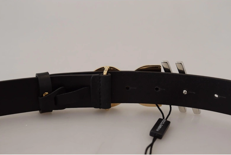 Leather Belt with Engraved Logo Buckle Women - Black