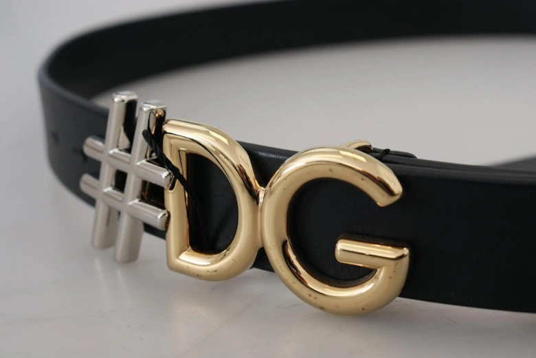 Leather Belt with Engraved Logo Buckle Women - Black