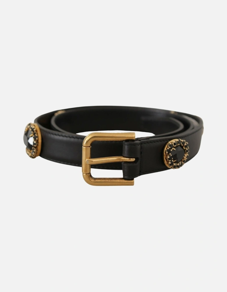 Black Leather Belt Crystal Buckle Women