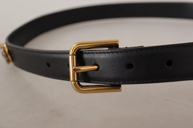 Black Leather Belt Crystal Buckle Women