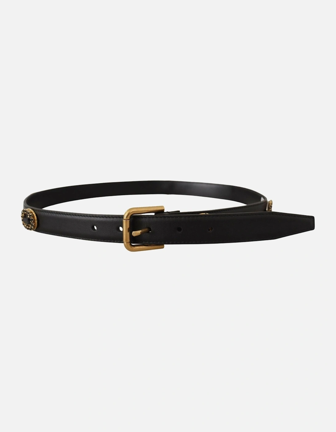 Black Leather Belt Crystal Buckle Women
