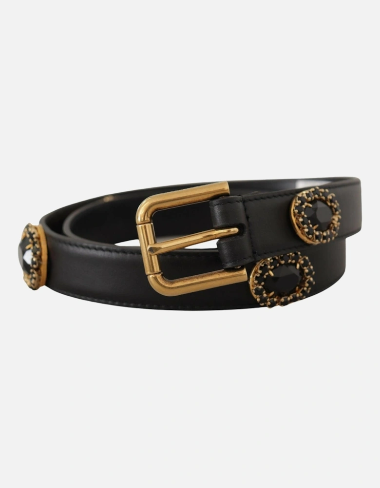 Black Leather Belt Crystal Buckle Women