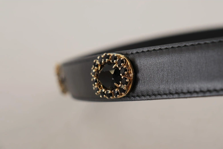 Black Leather Belt Crystal Buckle Women
