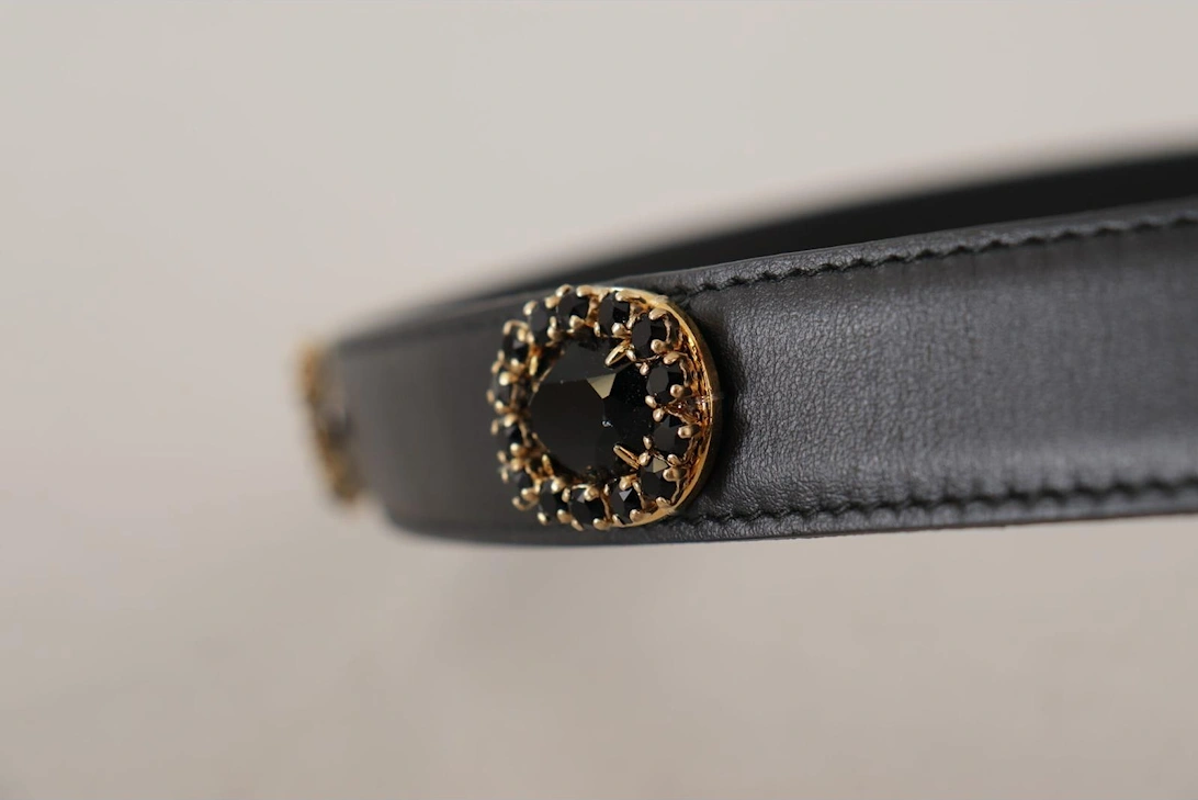 Black Leather Belt Crystal Buckle Women