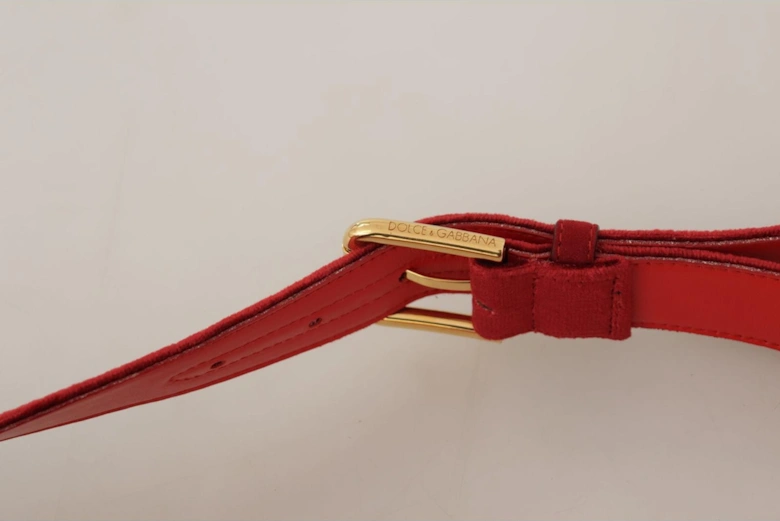 Velvet Belt Red Gold Buckle Women