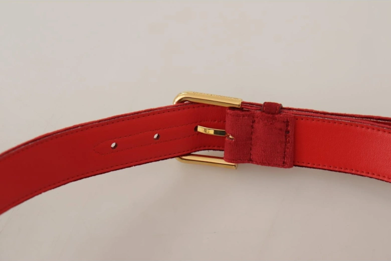 Velvet Belt Red Gold Buckle Women