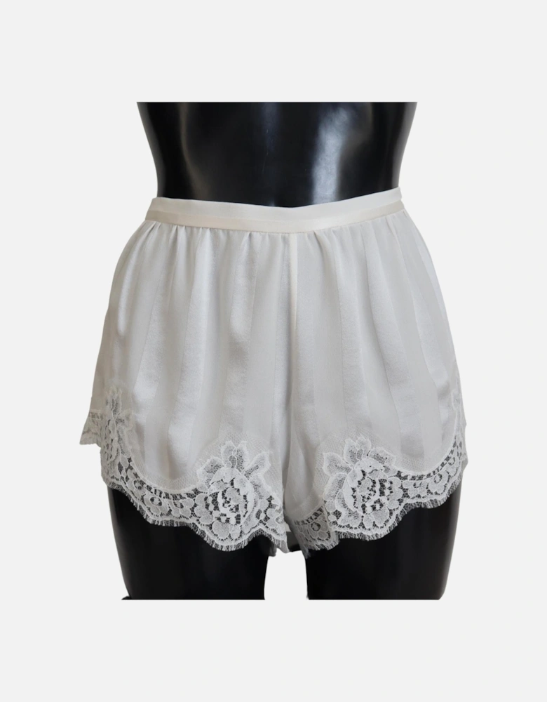 Lace Trim Silk-Cotton Lingerie Shorts Women - White Underwear