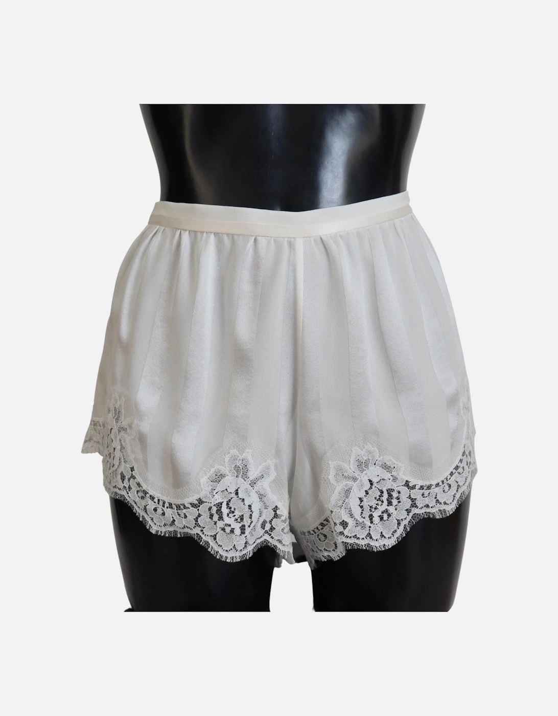 Lace Trim Silk-Cotton Lingerie Shorts Women - White Underwear, 7 of 6