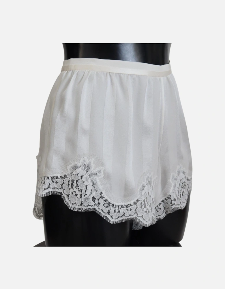 Lace Trim Silk-Cotton Lingerie Shorts Women - White Underwear
