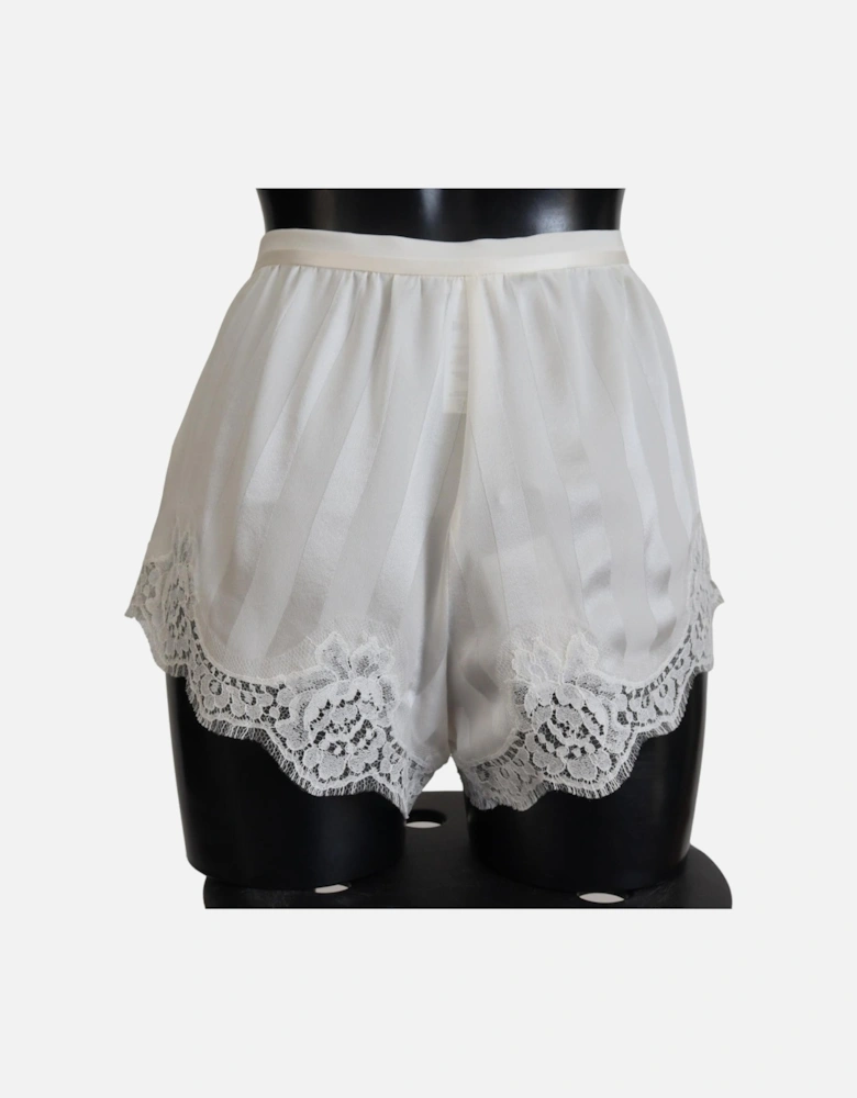 Lace Trim Silk-Cotton Lingerie Shorts Women - White Underwear