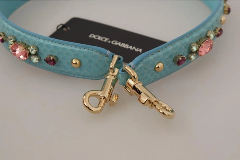 Leather Shoulder Bag Strap with Gold-Tone Clasps Women - Light Blue