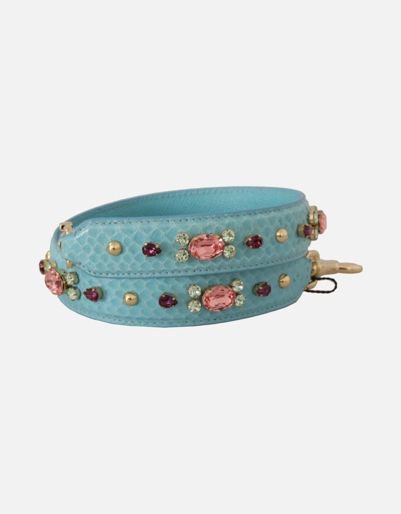 Leather Shoulder Bag Strap with Gold-Tone Clasps Women - Light Blue
