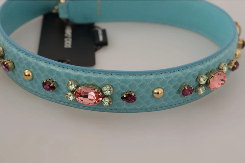 Leather Shoulder Bag Strap with Gold-Tone Clasps Women - Light Blue