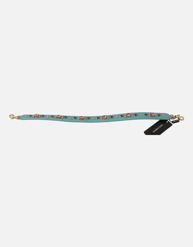 Leather Shoulder Bag Strap with Gold-Tone Clasps Women - Light Blue