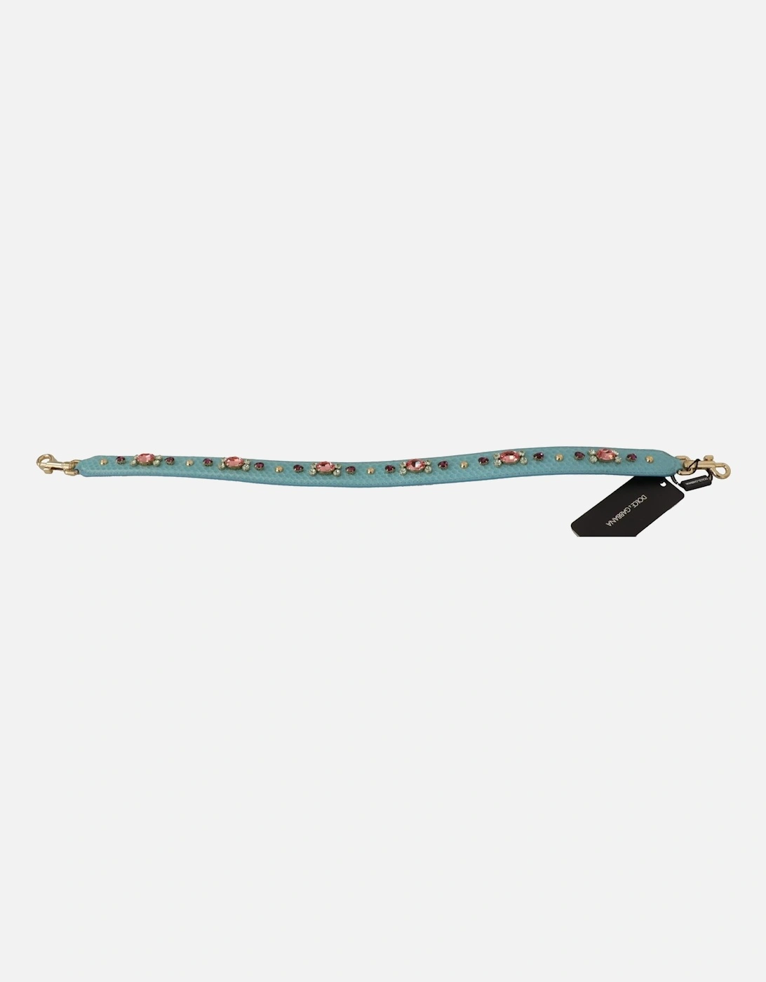 Leather Shoulder Bag Strap with Gold-Tone Clasps Women - Light Blue